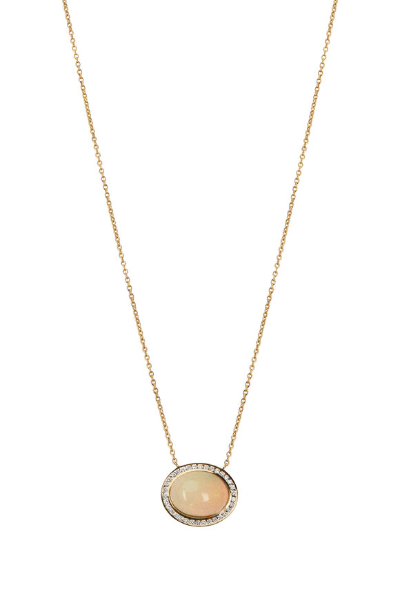 Syna - Yellow Gold Opal Diamond Necklace