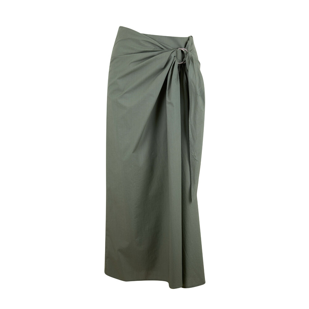 スカート BRUNELLO CUCINELLI SS25 Wrap skirt (MH126G3814 C3095) Brunello Cucinelli - Forest Green Poplin Wrap Midi Skirt