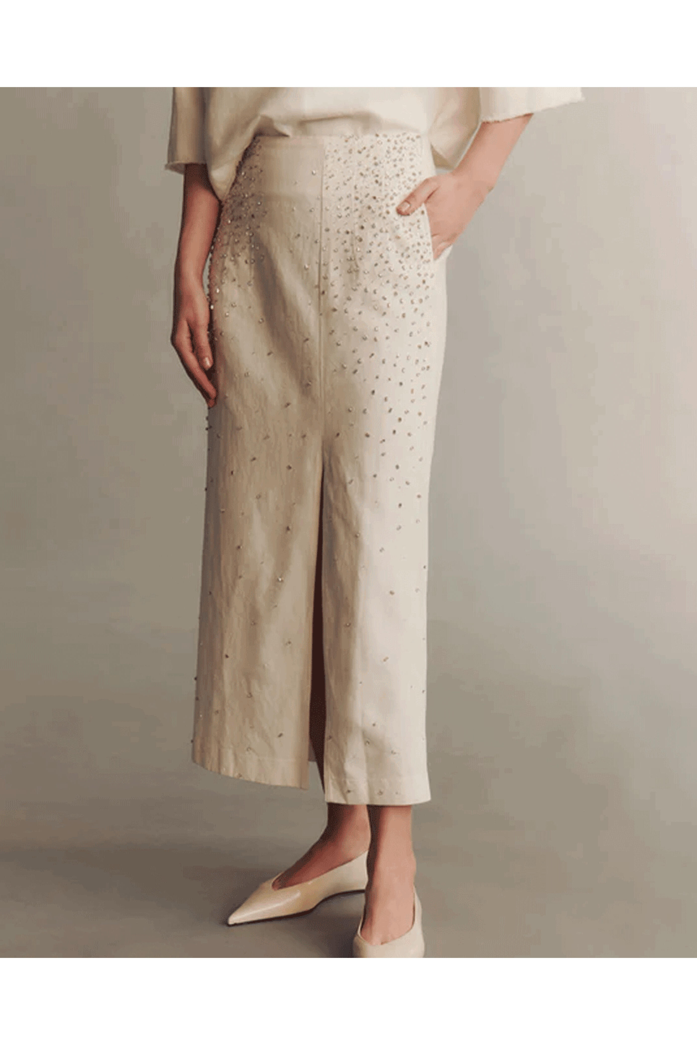 TWP - White Ladylike Denim Skirt with Crystal Trickle