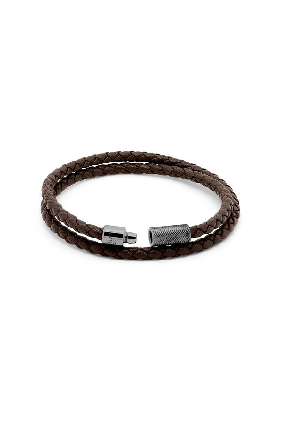 Tateossian Pop Rigato Double Wrap Brown Leather Bracelet - view 2