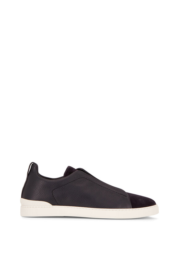 Zegna - Triple Stitch Navy Leather & Suede Low Top Sneaker