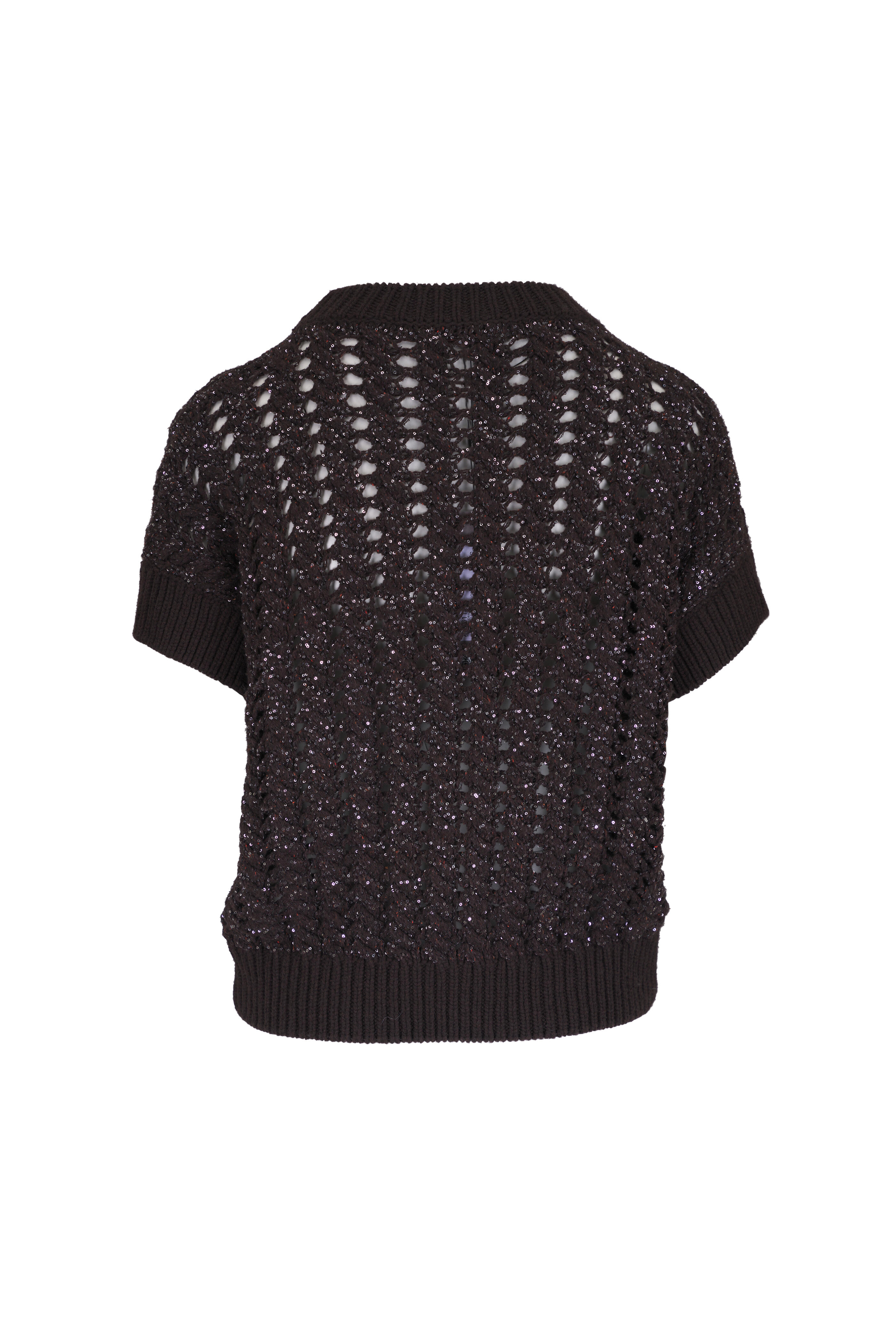 D.Exterior - Brown Open Knit Sequin Sweater