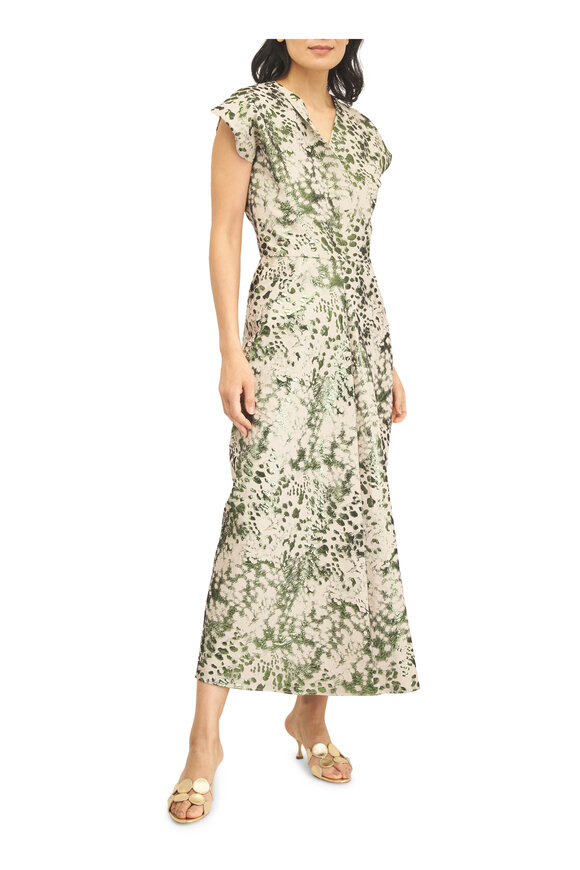 Zero + Maria Cornejo Omi Green Spot Metallic Jacquard Wrap Dress - view 2