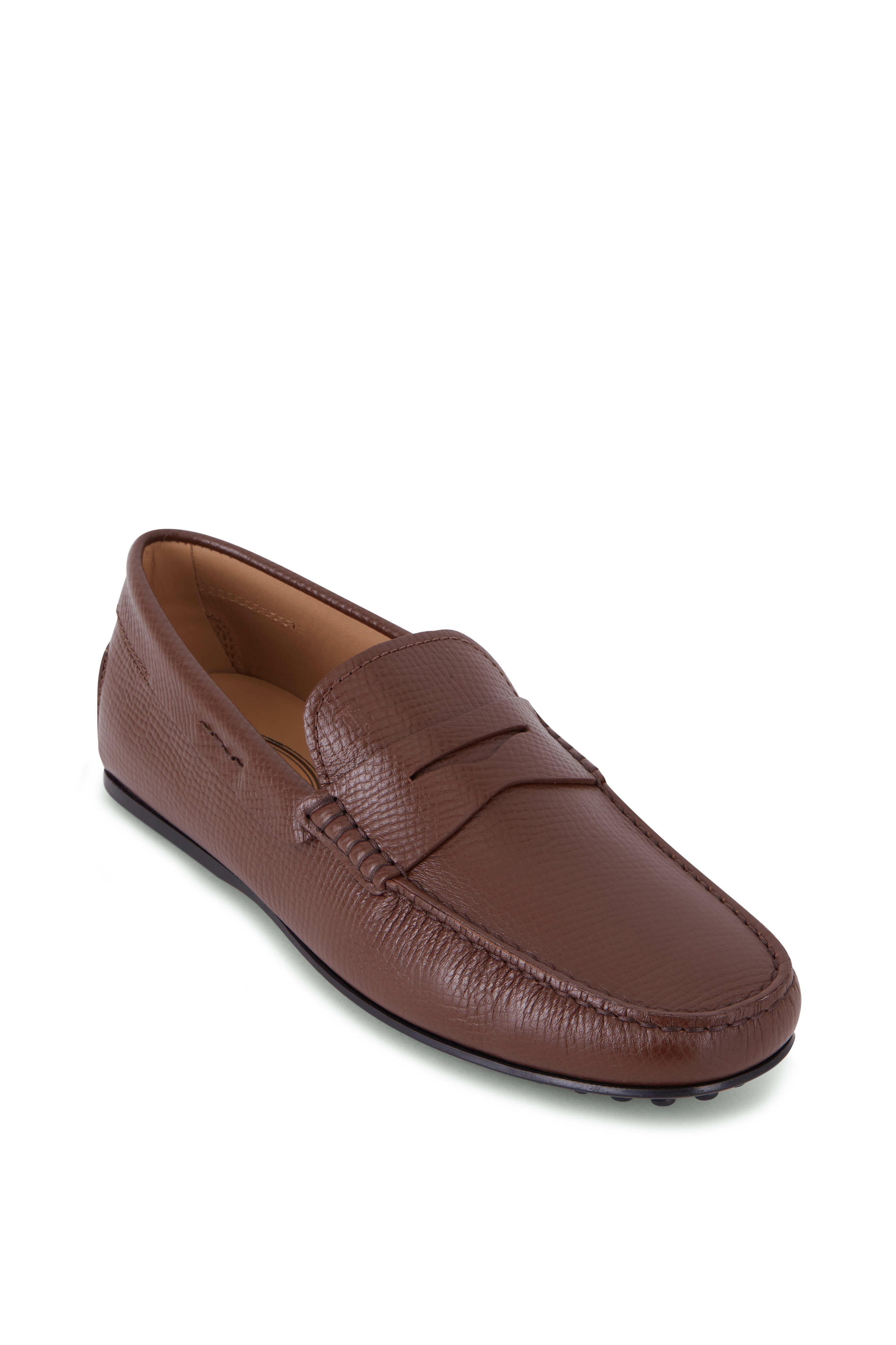 Tod's - City Gommini Brown Textured Leather Penny Loafer
