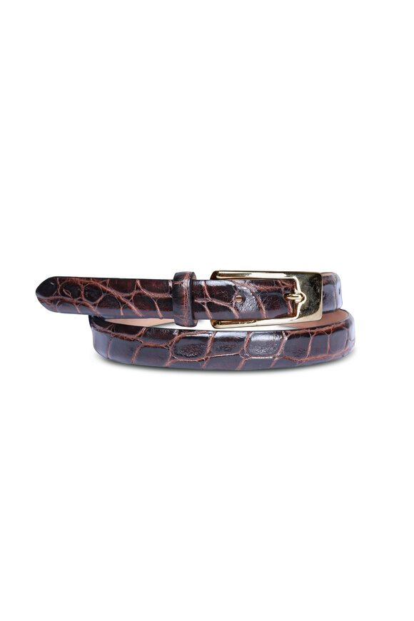 Tardini Thin Crocodile Belt in Dark Brown