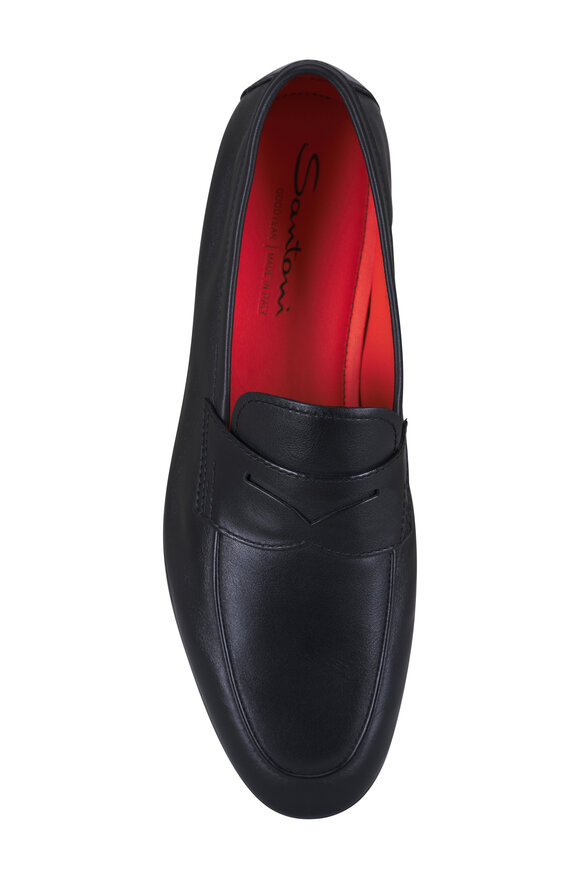 Santoni Carlos Black Leather Penny Loafer - view 3