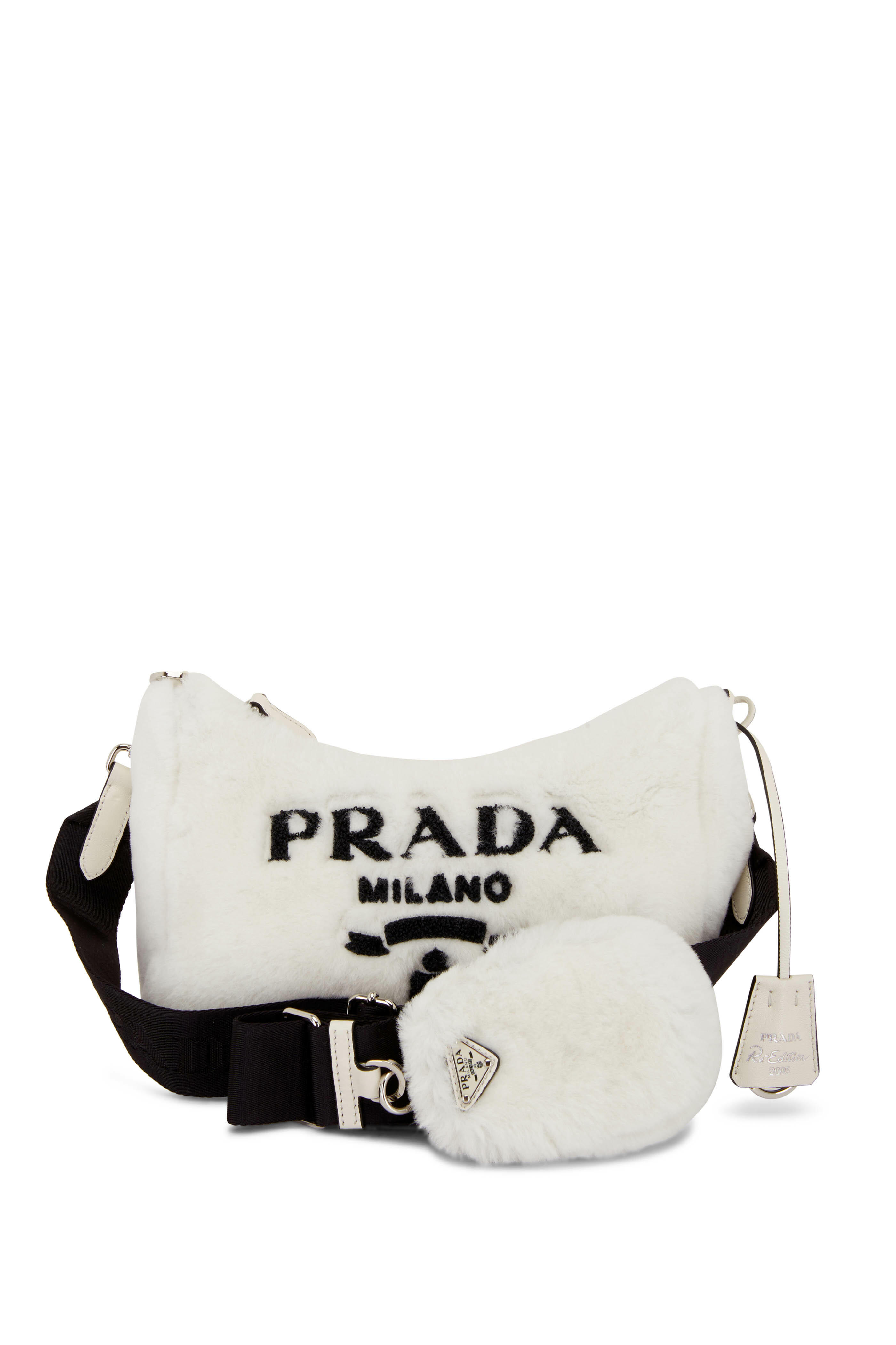 Prada Mini Triangle Logo Shearling Shoulder Bag