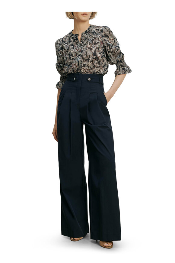 Veronica Beard Ashlynn Navy Multi Floral Cotton Blouse - view 4