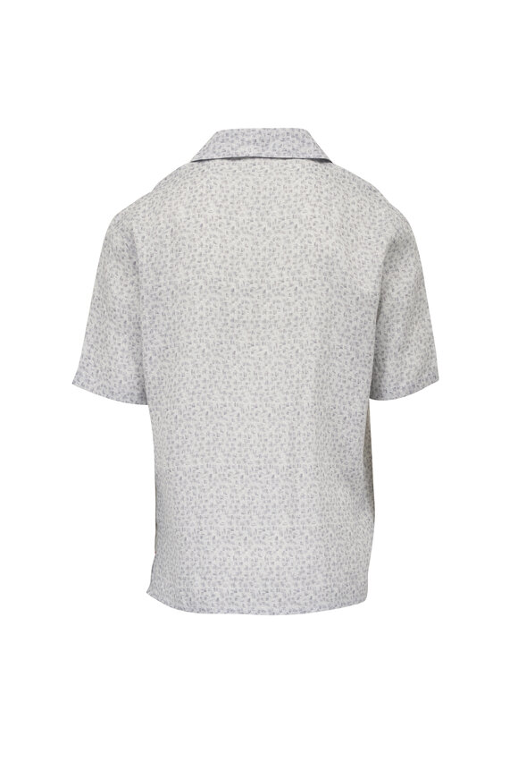 Isaia Light Gray Geometric Print Linen Shirt - view 6