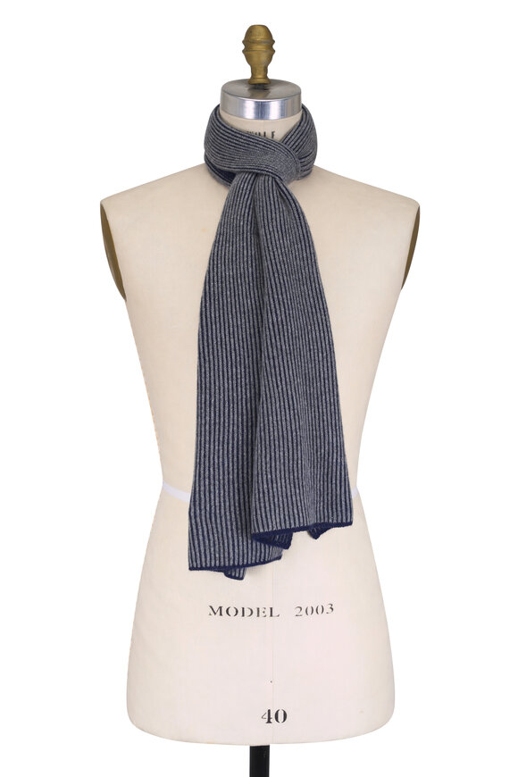 Brunello Cucinelli Navy & Gray Vanise Cashmere Scarf - view 1