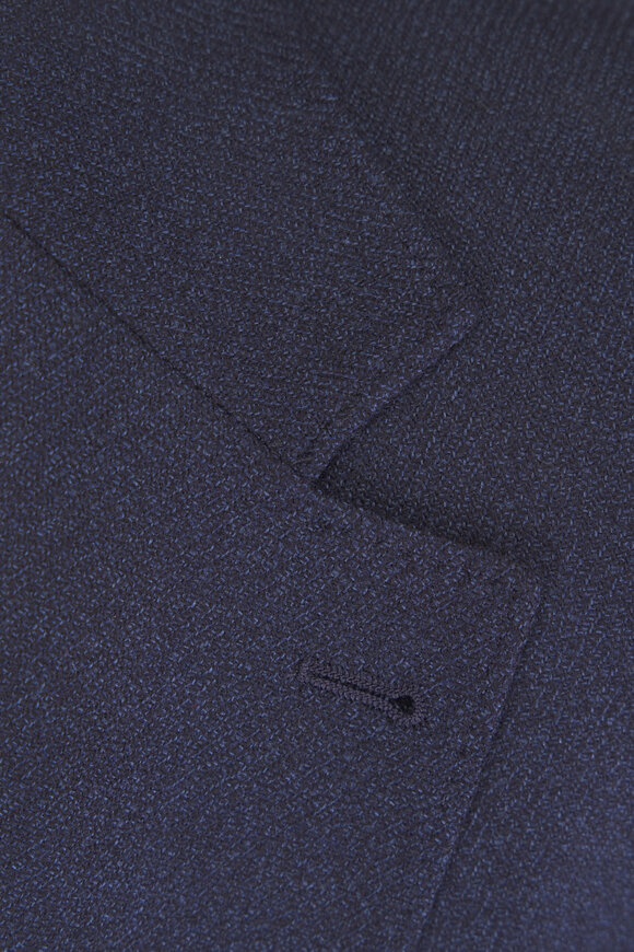 Brunello Cucinelli Navy Blue Wool Mouliné Single-Breasted Jacket - view 3