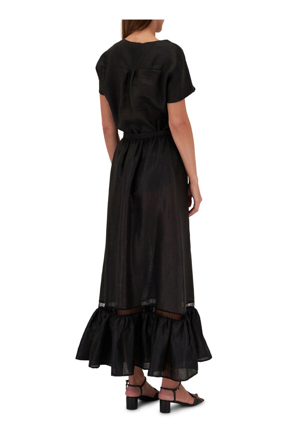 Kiton - Black Linen Maxi Skirt 