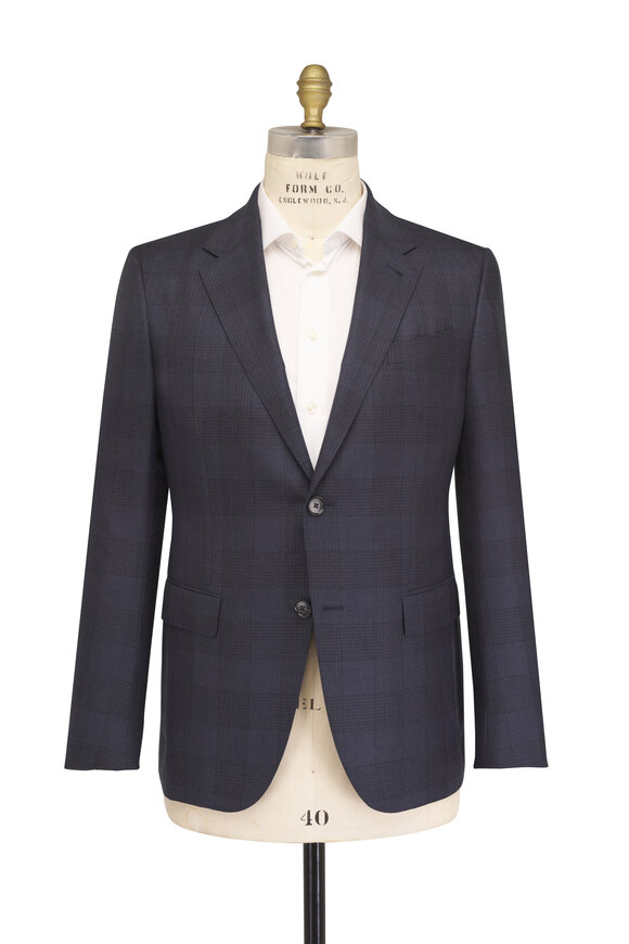 Zegna Navy Plaid Cashmere & Silk Sportcoat - view 2