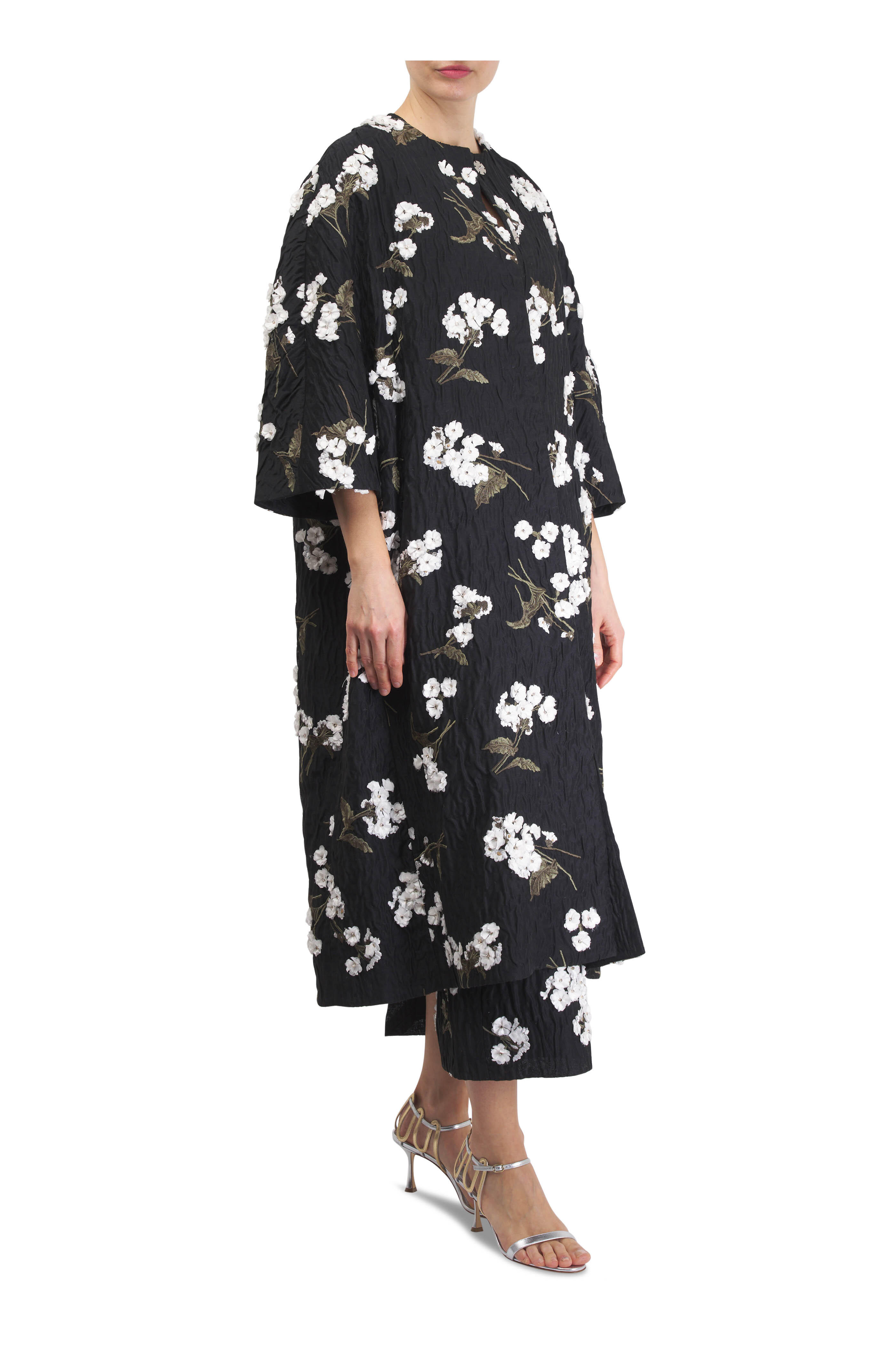 Erdem - Black Floral Embellished Evening Coat