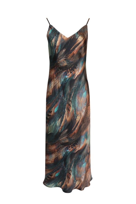 L'Agence Seridie Teal Feather Silk Slip Dress