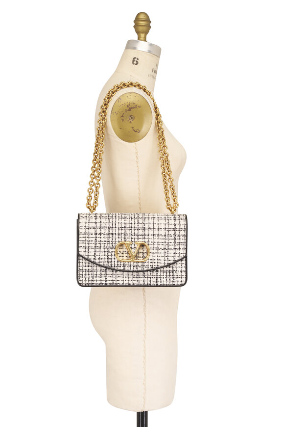 Valentino Garavani Vain White & Black Tweed Shoulder Bag - view 7