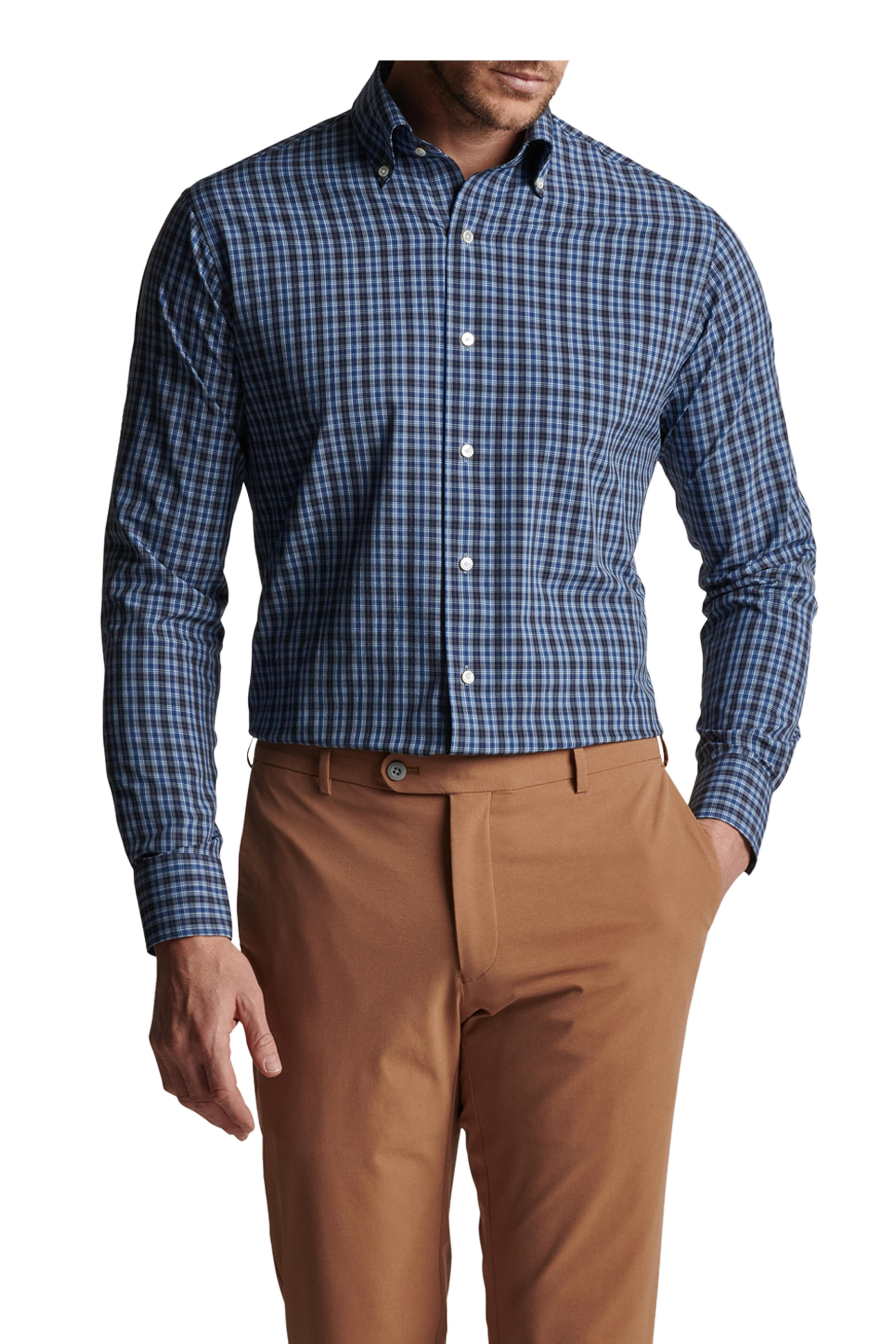 Peter Millar - Navy Tul Performance Poplin Check Sport Shirt