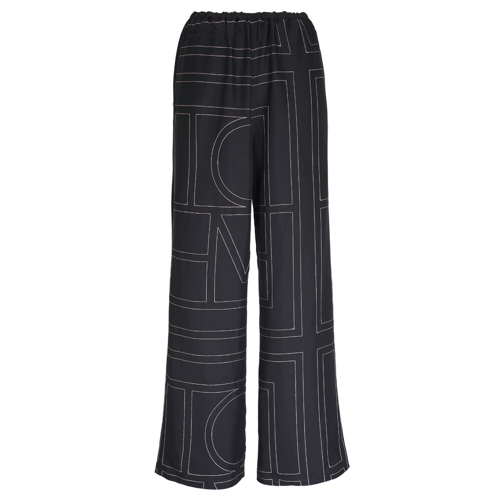 Totême - Black Monogram Silk PJ Pant | Mitchell Stores