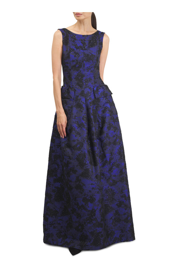 Talbot Runhof Enzian Blue Sequin Jacquard Gown - view 2