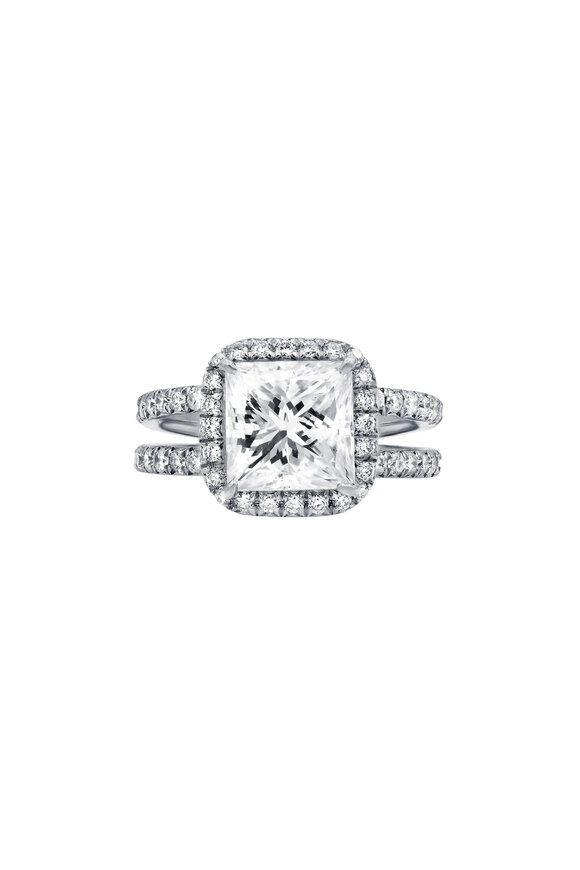 Diana M Jewels Platinum Princess Cut Diamond Halo Engagement Ring - view 1