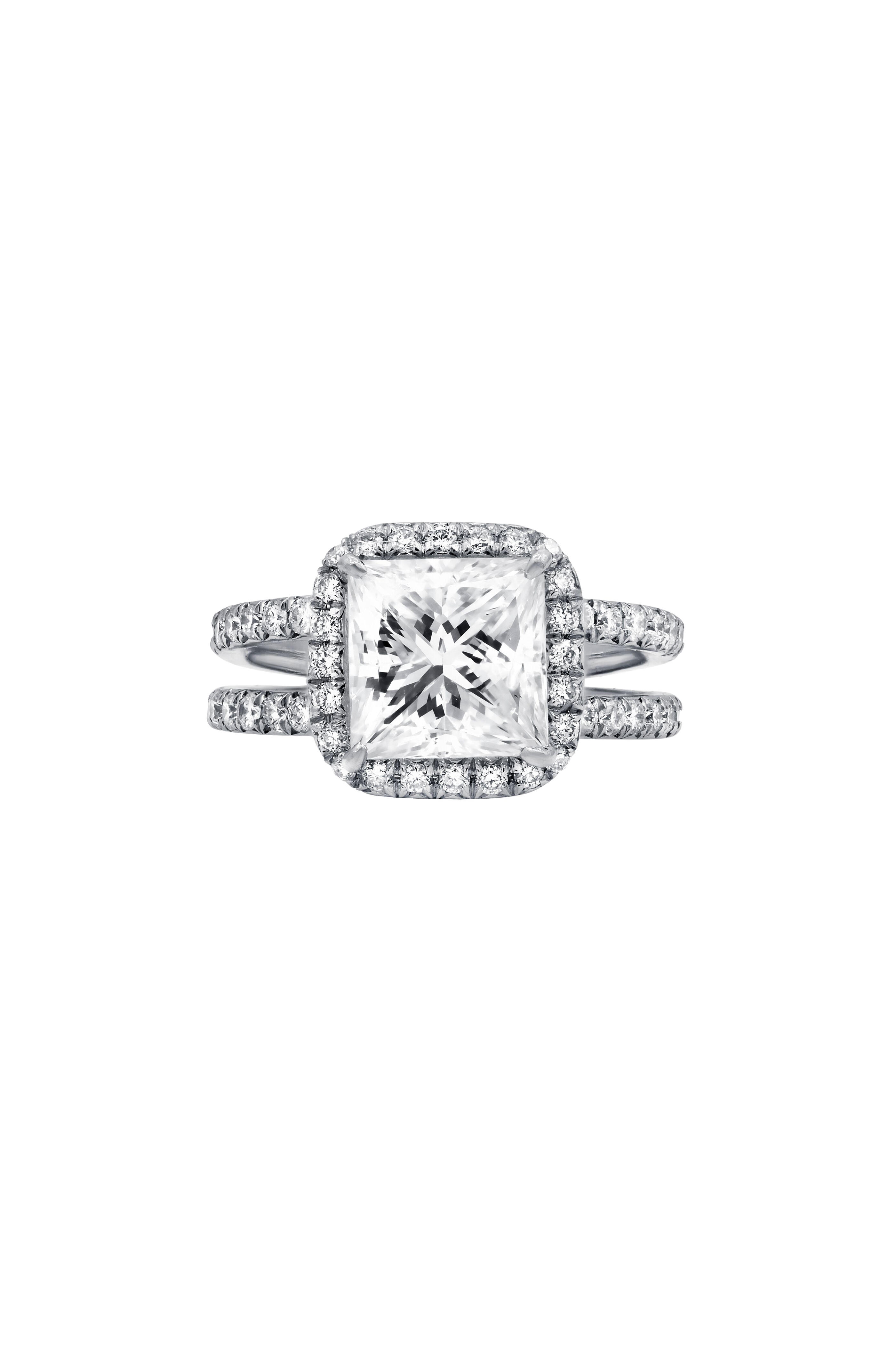Diana M Jewels - Platinum Princess Cut Diamond Halo Engagement Ring - view 1