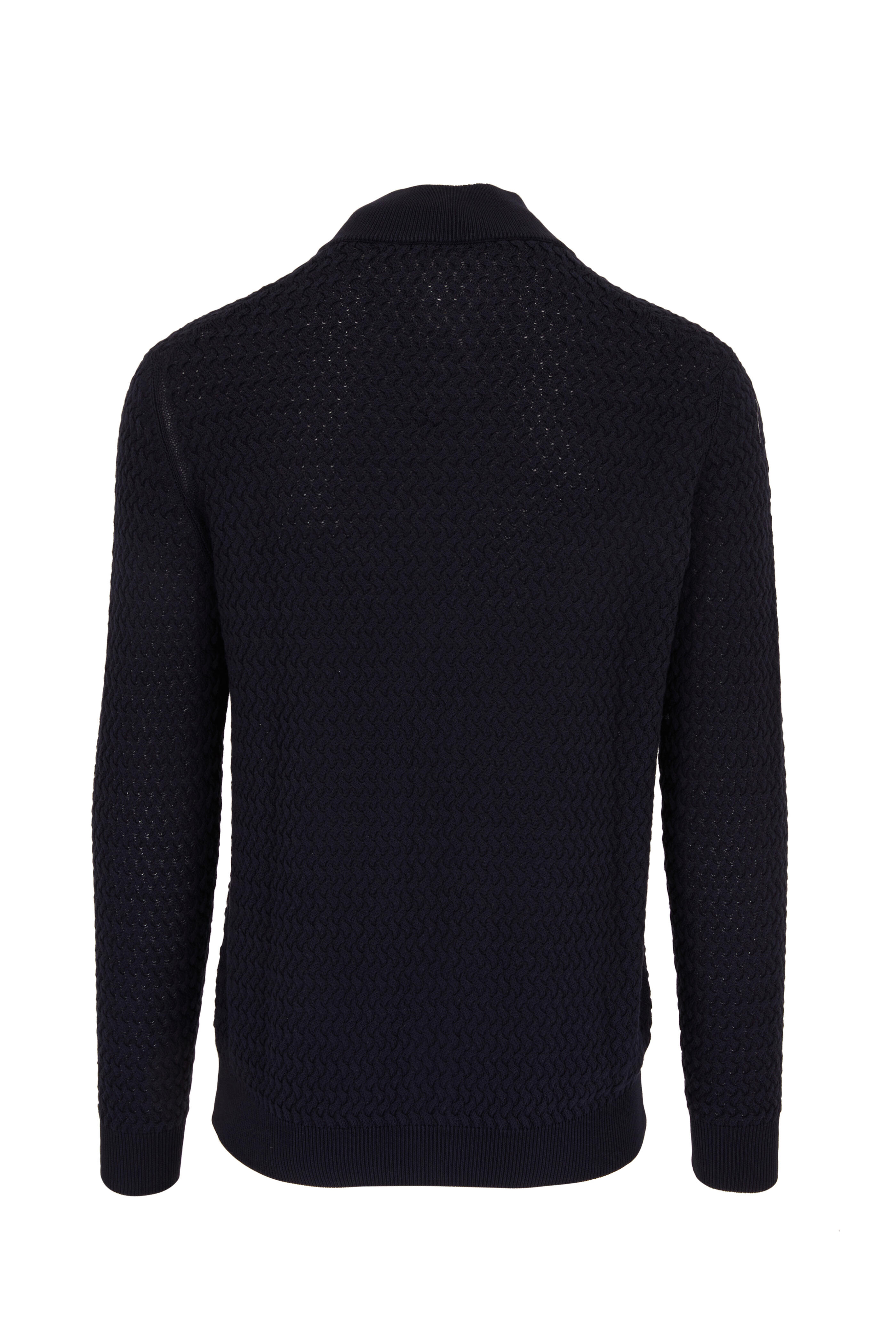 Corneliani - Navy Blue Silk & Cotton Front Zip Sweater