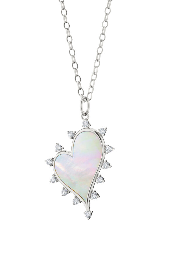 Monica Rich Kosann Sterling Silver Large Mother of Pearl Heart Chain