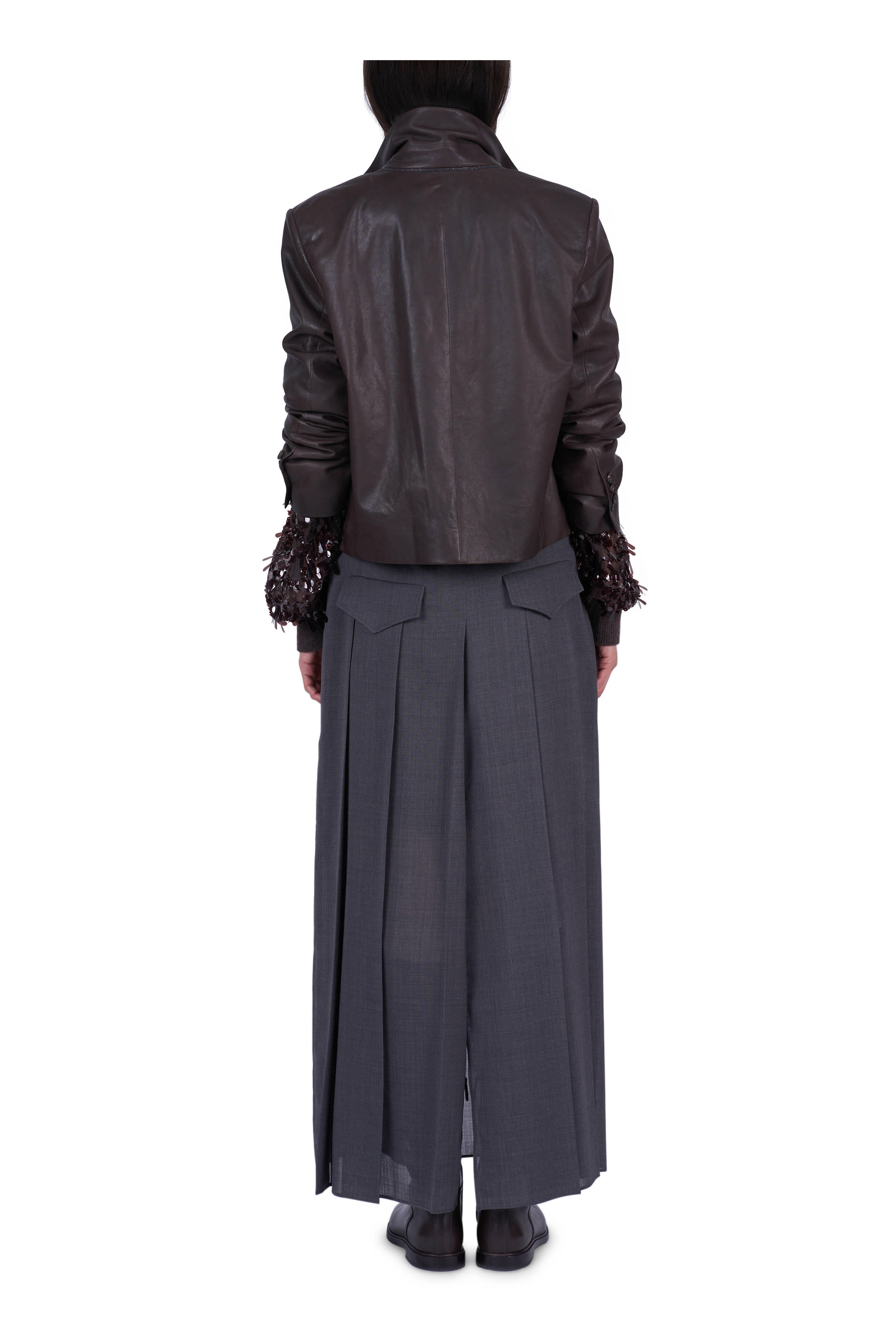 Brunello Cucinelli - Dark Brown Drop Paillette Sleeve Sweater