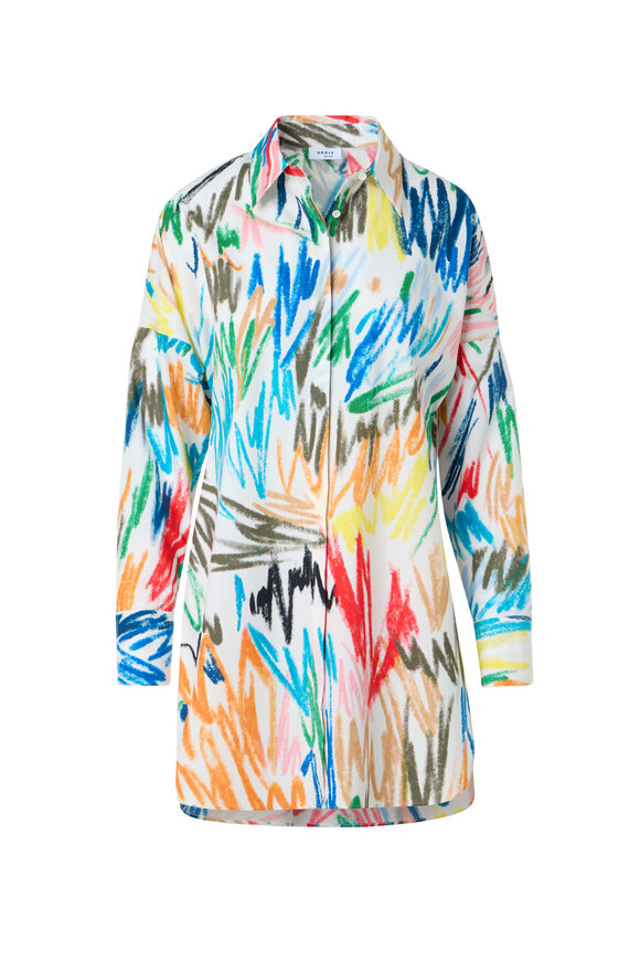 Akris Punto White Multi Scribble Print Cotton Tunic - view 1