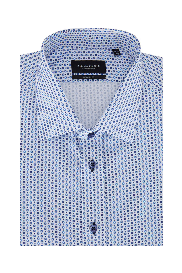 Sand - Blue Dot Modern Fit Sport Shirt