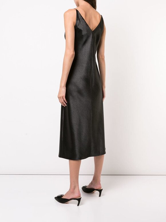 Vince - Metallic Black Satin V-Neck Midi Slip Dress