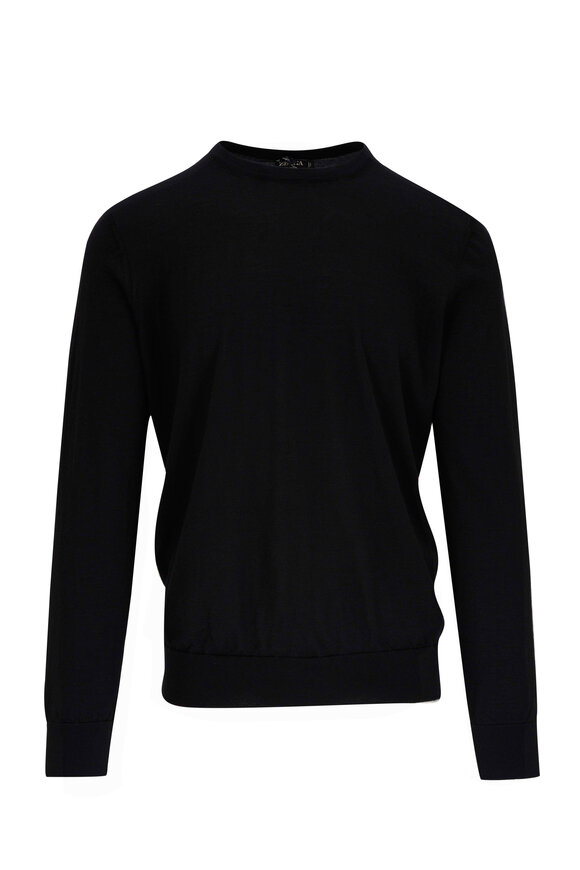Zegna Black Cashmere & Silk Crewneck Sweater
