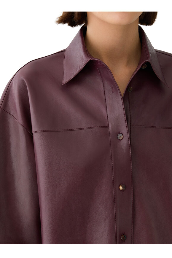 Lafayette 148 New York Aubergine Leather Oversized Cropped Blouse - view 4