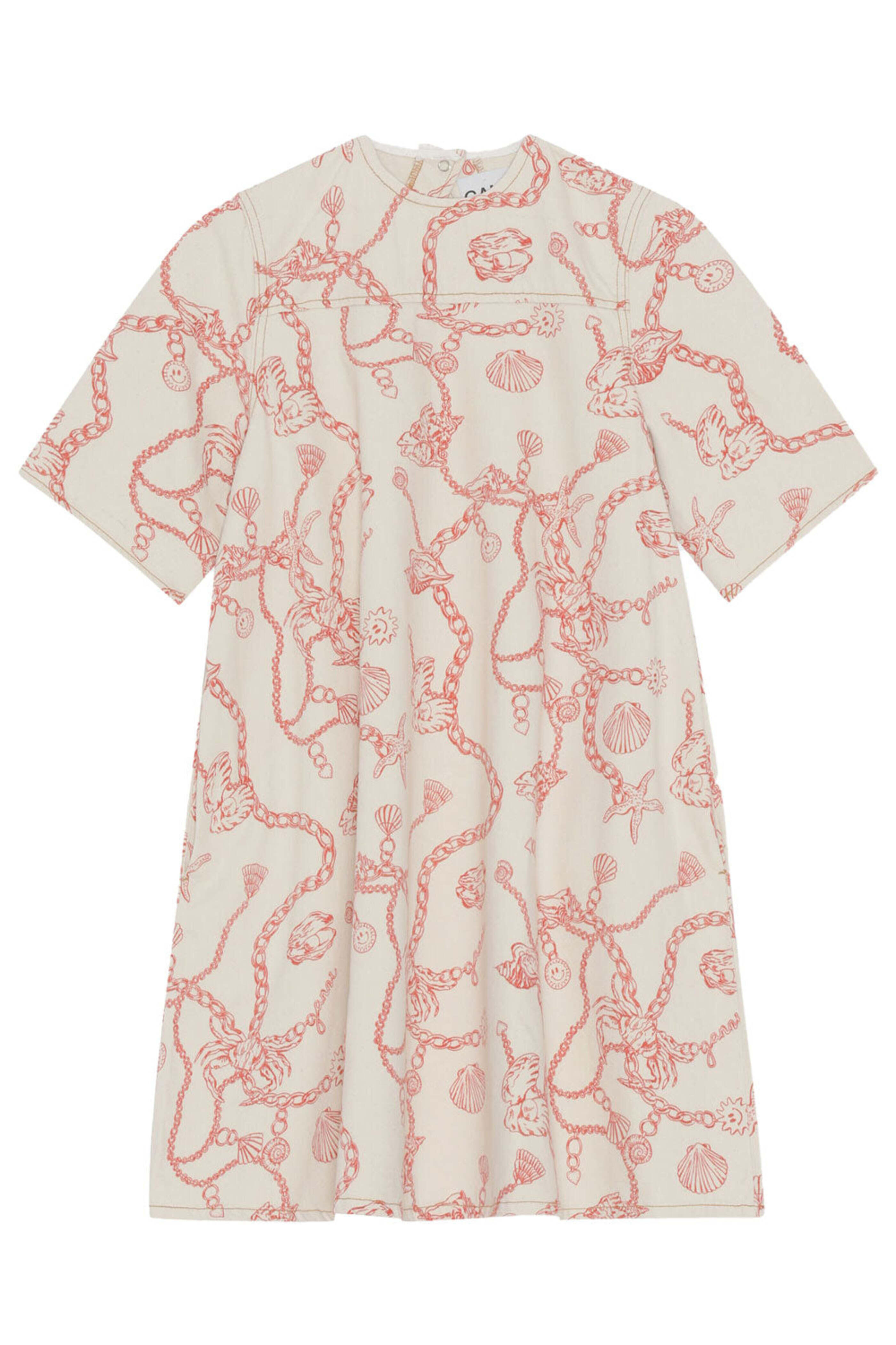 Ganni - Egret Print Denim Dress