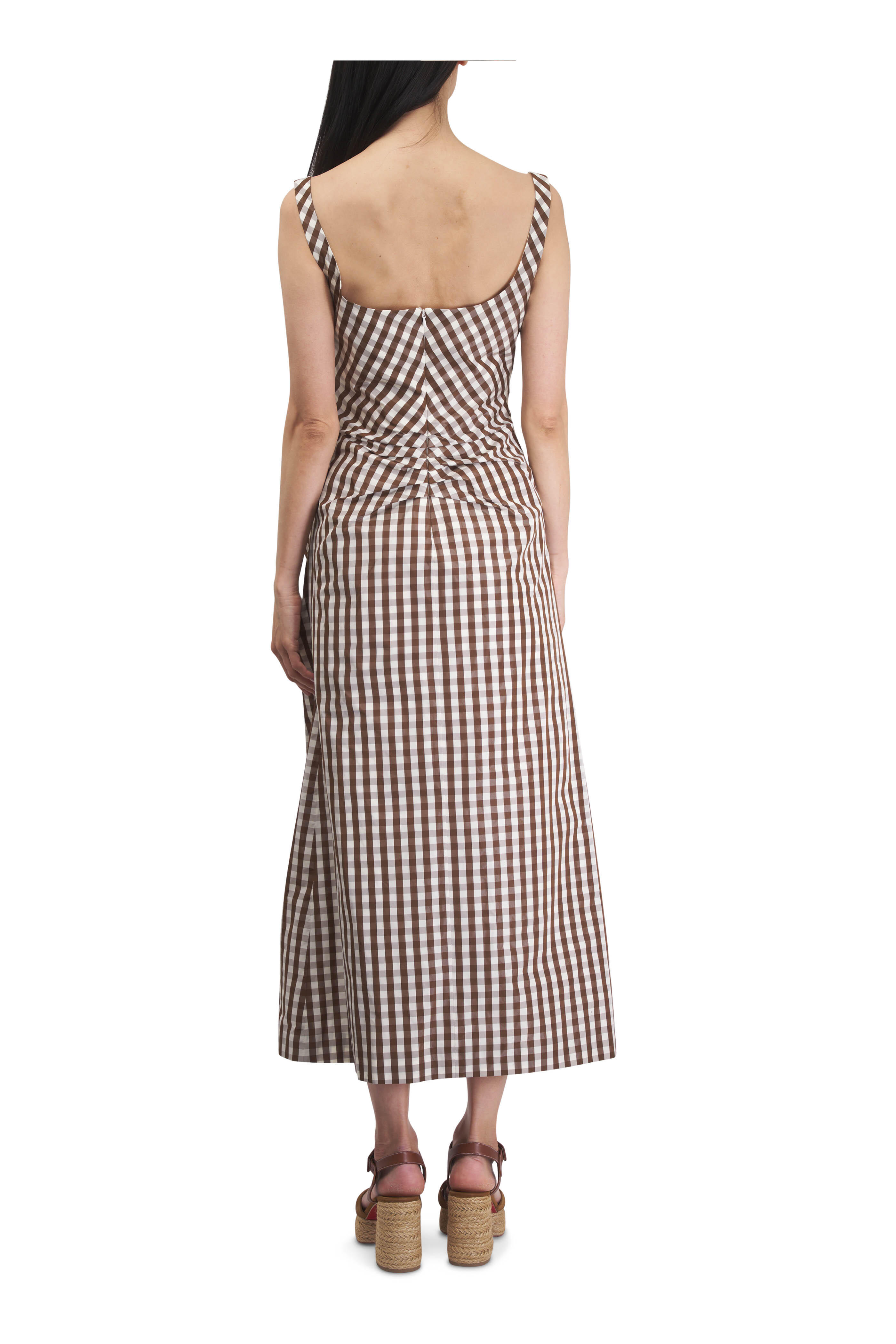 Lela Rose - Walnut Plaid Taffeta Midi Dress