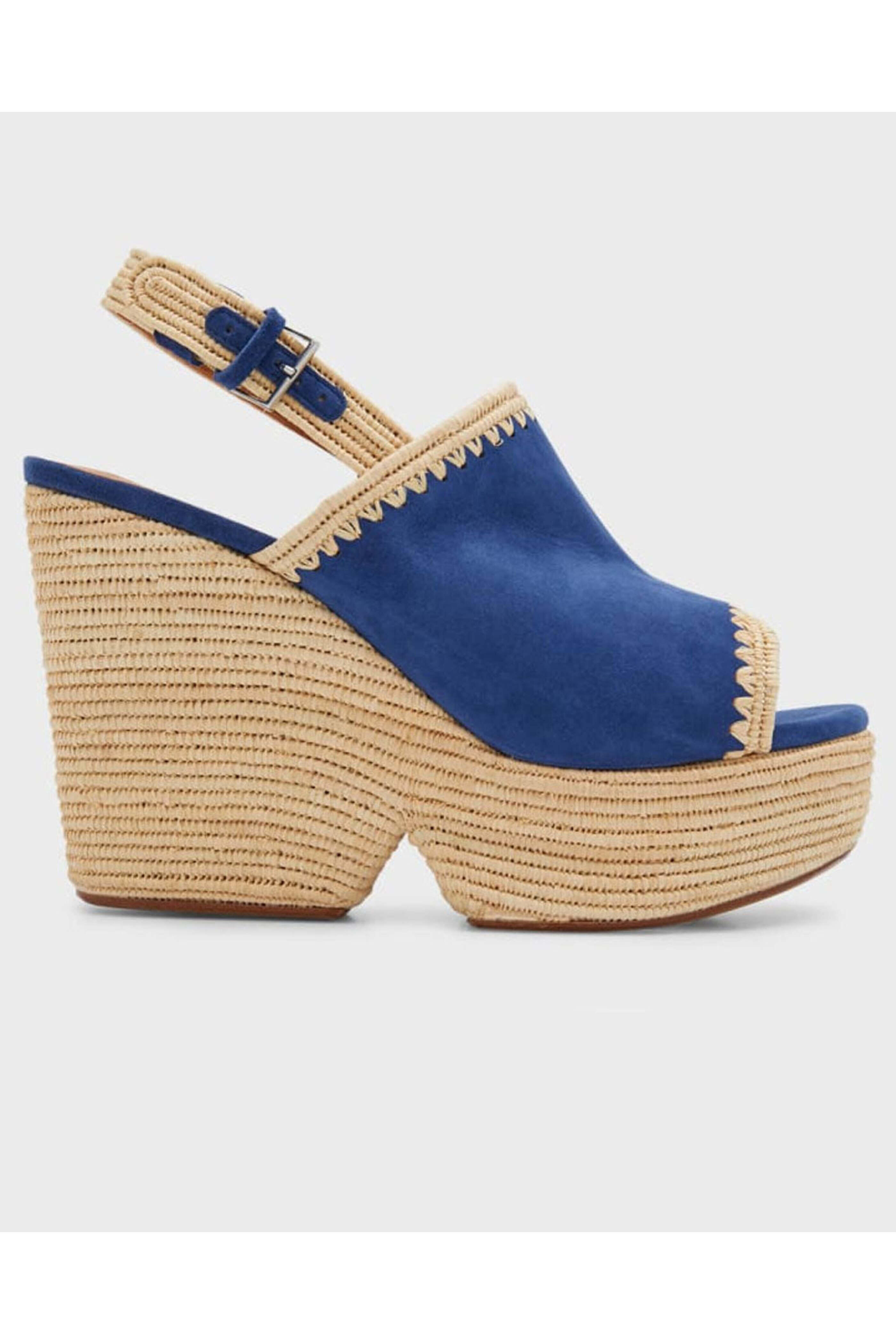 Robert Clergerie - Damya Suede Raffia Slingback Platform in Navy