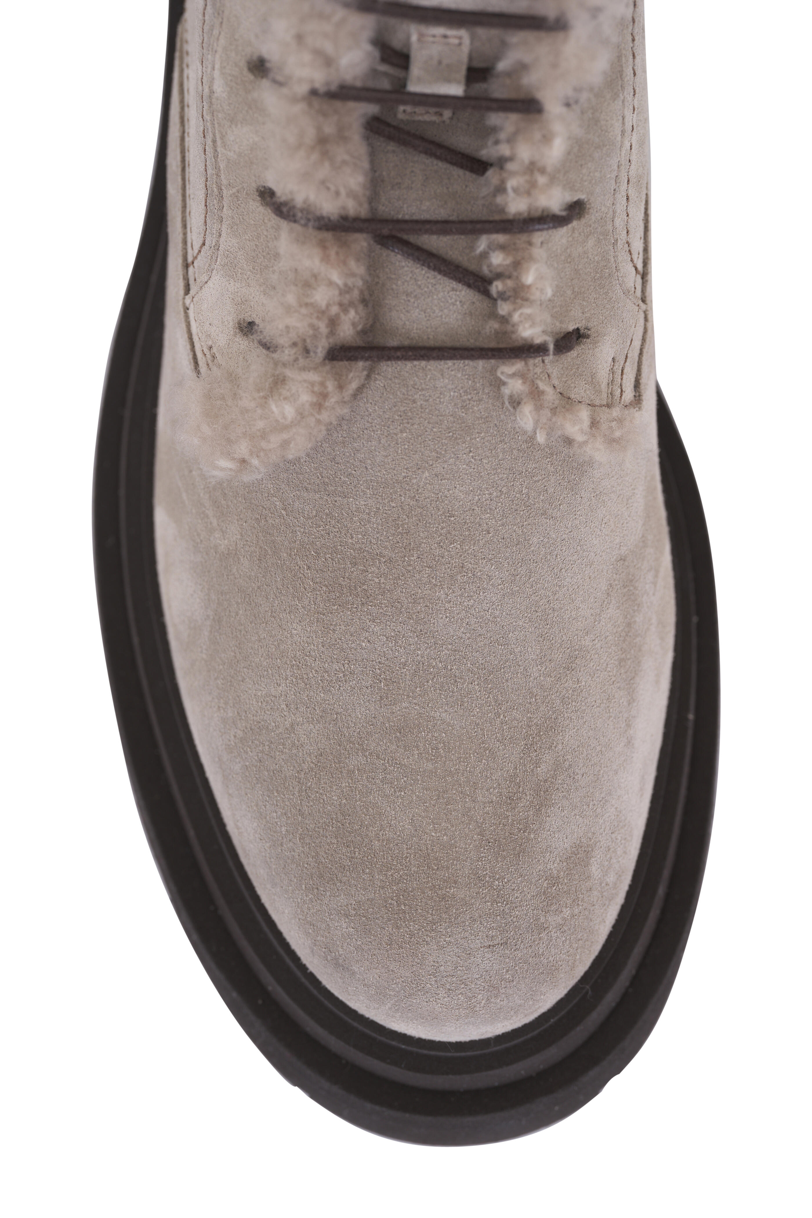 Brunello Cucinelli - Light Gray Suede & Shearling Lined Lace-Up Boot