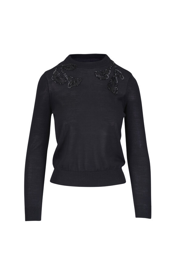 Carolina Herrera Black Embellished Wool & Silk Sweater - view 1
