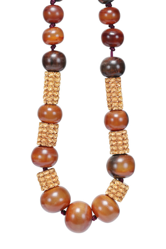 Michael Tracy Dagon Buff Horn Corn Beaded Necklace