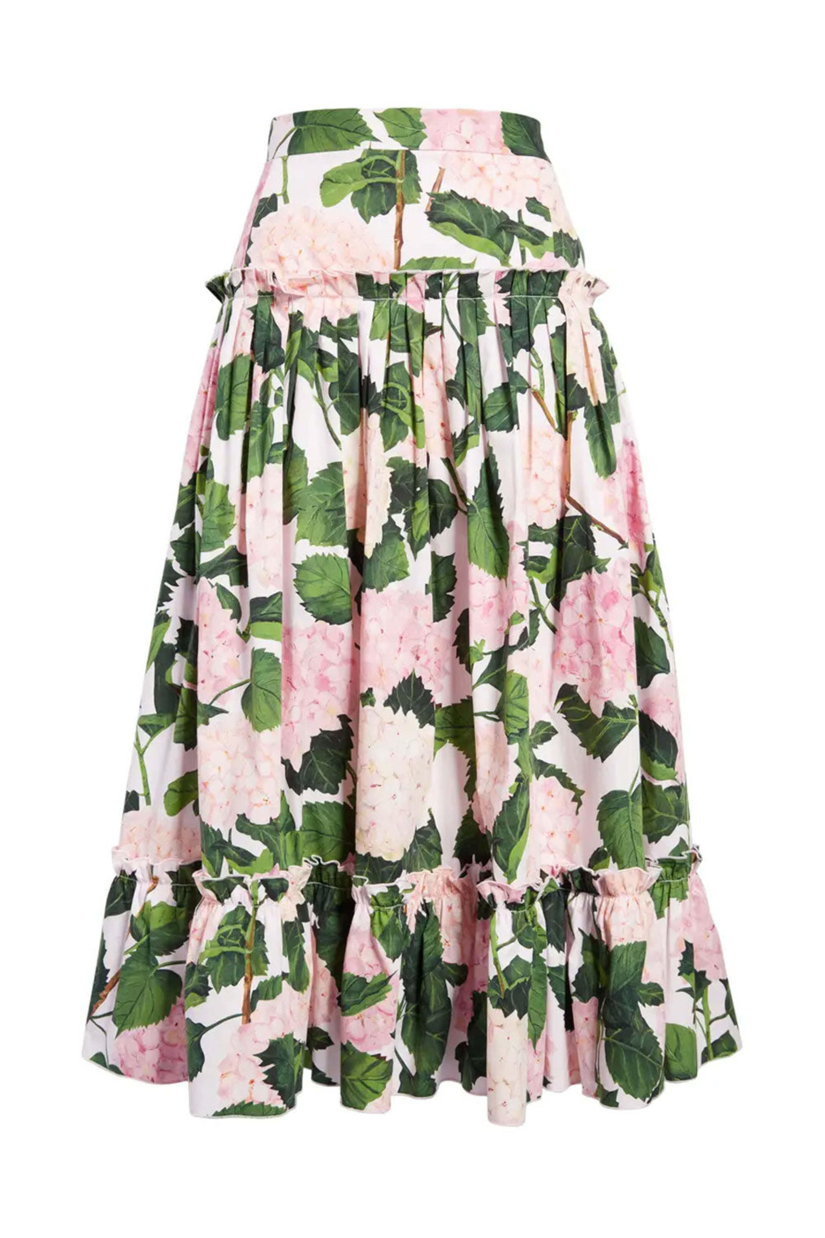 Oscar de la Renta - Pink Hydrangea Ruffle Midi Skirt