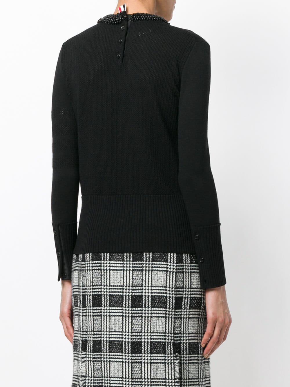 Thom Browne - Black Pearl Trim Crewneck Sweater