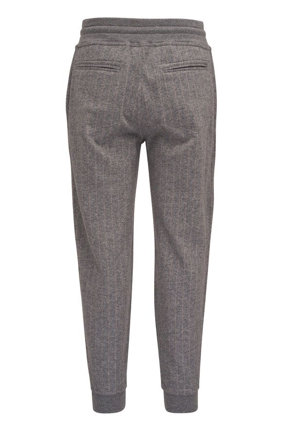 Brunello Cucinelli - Gray Striped Cashmere & Cotton Jogger