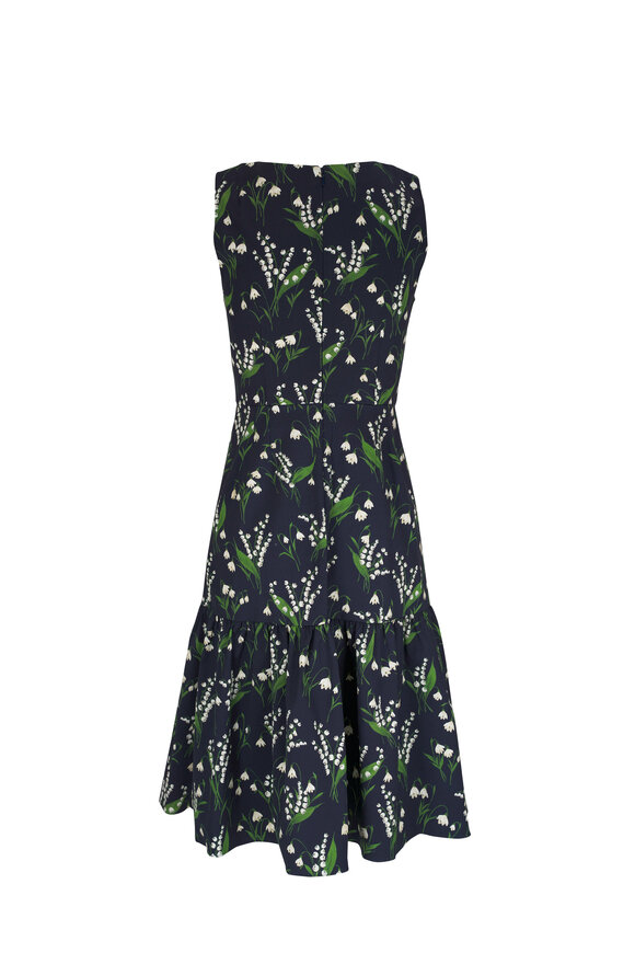 Carolina Herrera - Midnight Floral Print Flounce Hem Dress