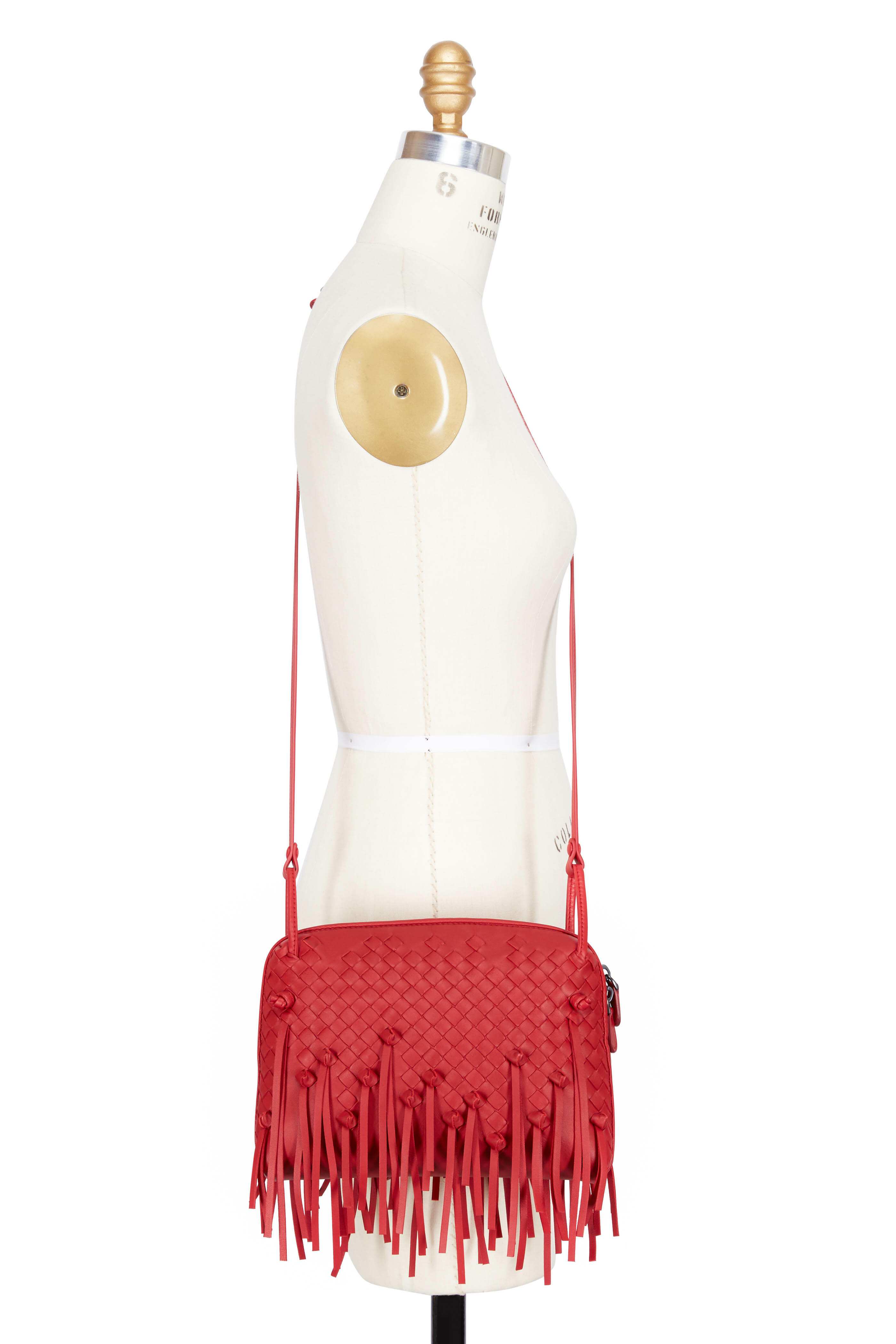 Bottega Veneta - Pillow Red Woven Leather Fringe Crossbody