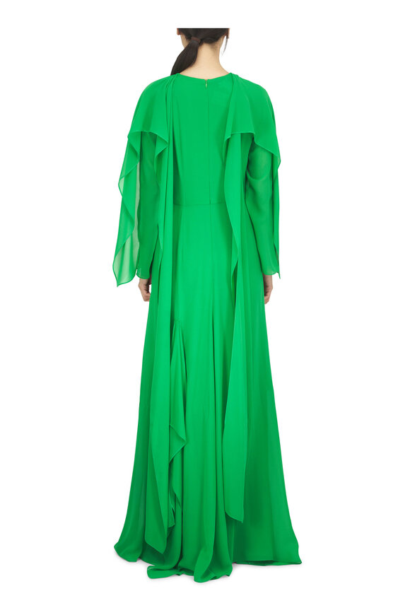 Akris Asymmetric Green Silk Capelet Gown - view 4