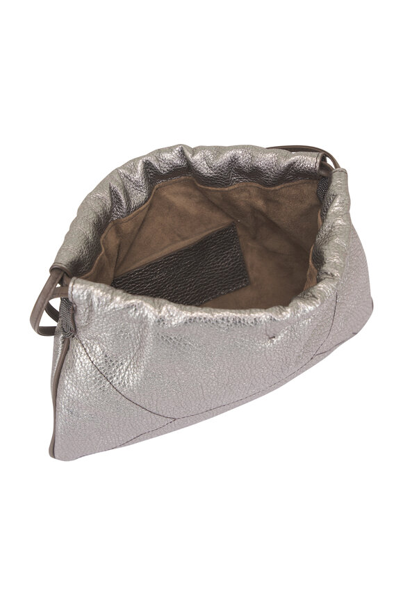 Brunello Cucinelli Silver Metallic Drawstring Shoulder Bag - view 4