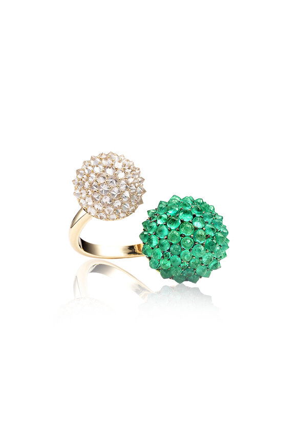 Nam Cho 18k Yellow Gold Emerald & Diamond Cocktail Ring - view 1