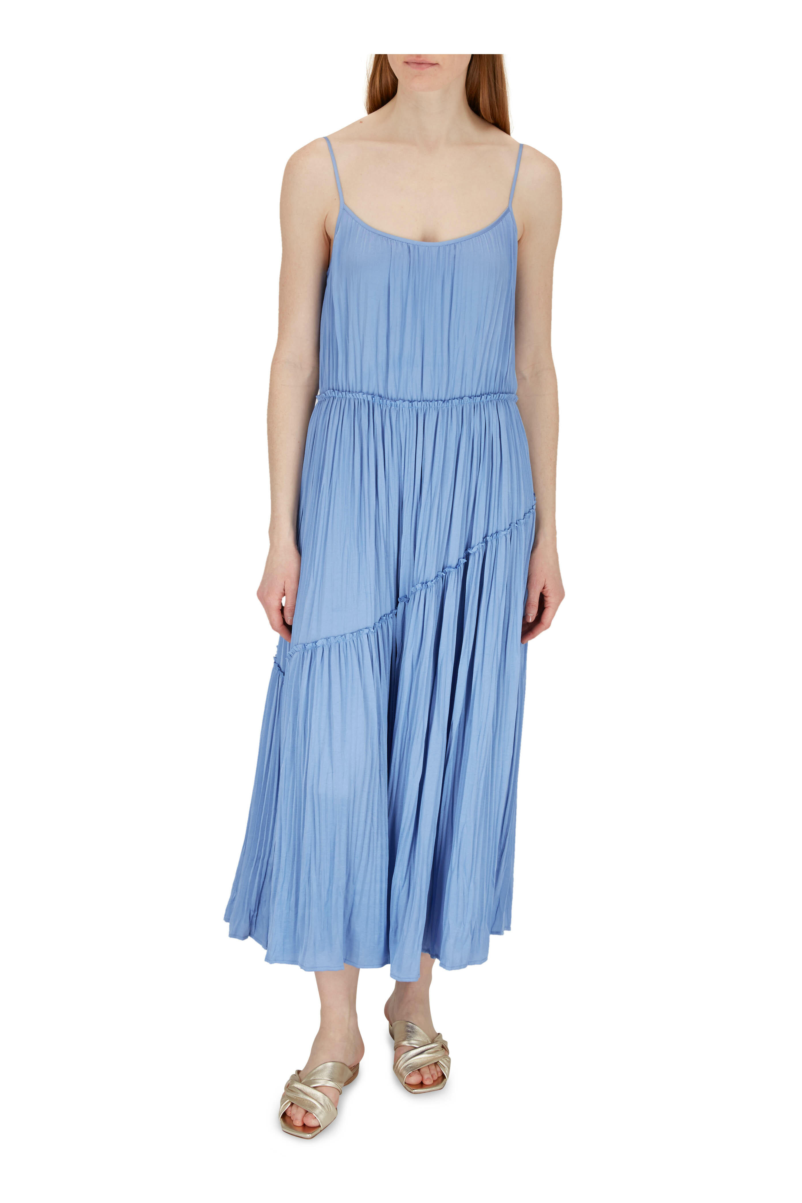 Vince - Blue Tiered Asymmetric Sleeveless Dress | Mitchell Stores