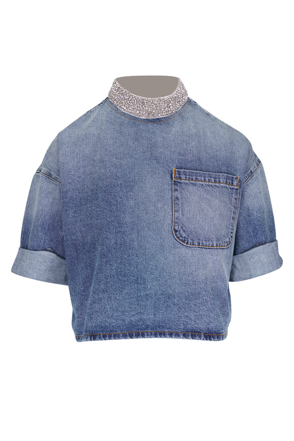 TWP Ex T Crystal Collar Vintage Wash Denim Top