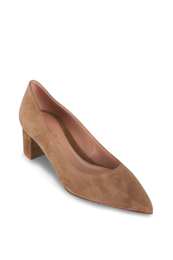 Gianvito Rossi Piper Camel Suede Block Heel Pump, 45mm